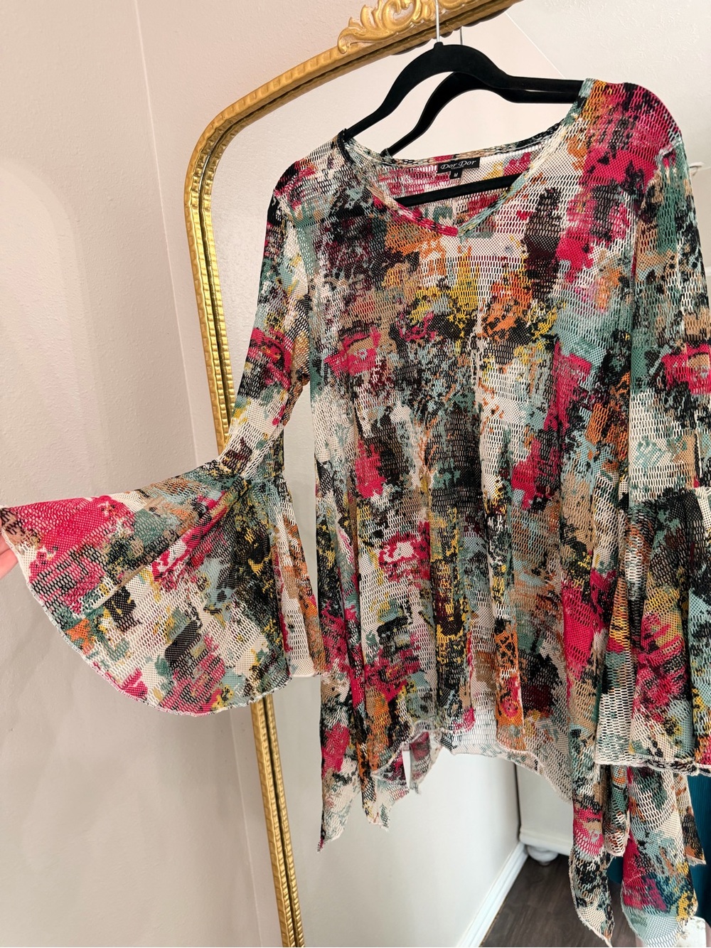 Abstract Print Bell-Sleeve Tunic Top - Pink Multi - Picture 2 of 5